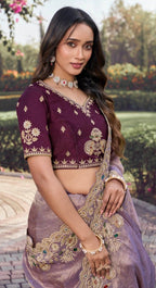 Shimmer Silk Saree with Heavy Scalloped Zardosi Border