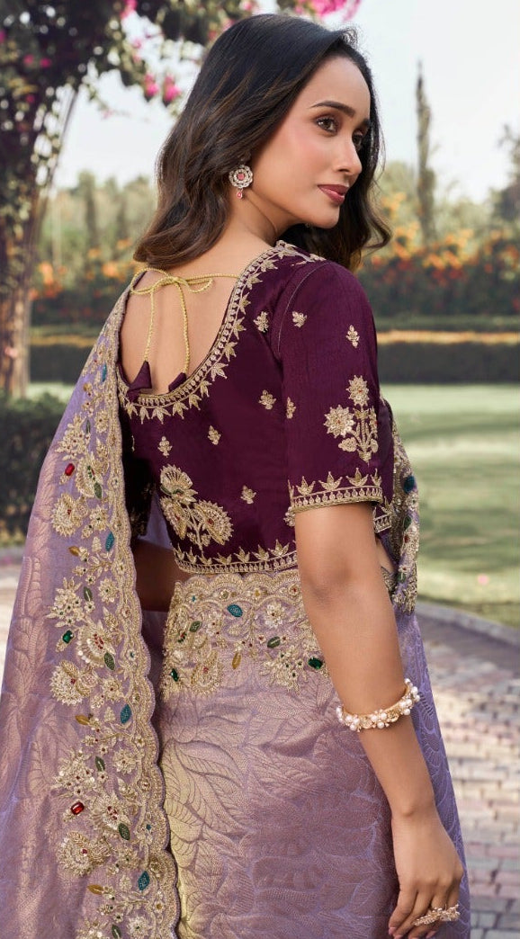 Shimmer Silk Saree with Heavy Scalloped Zardosi Border