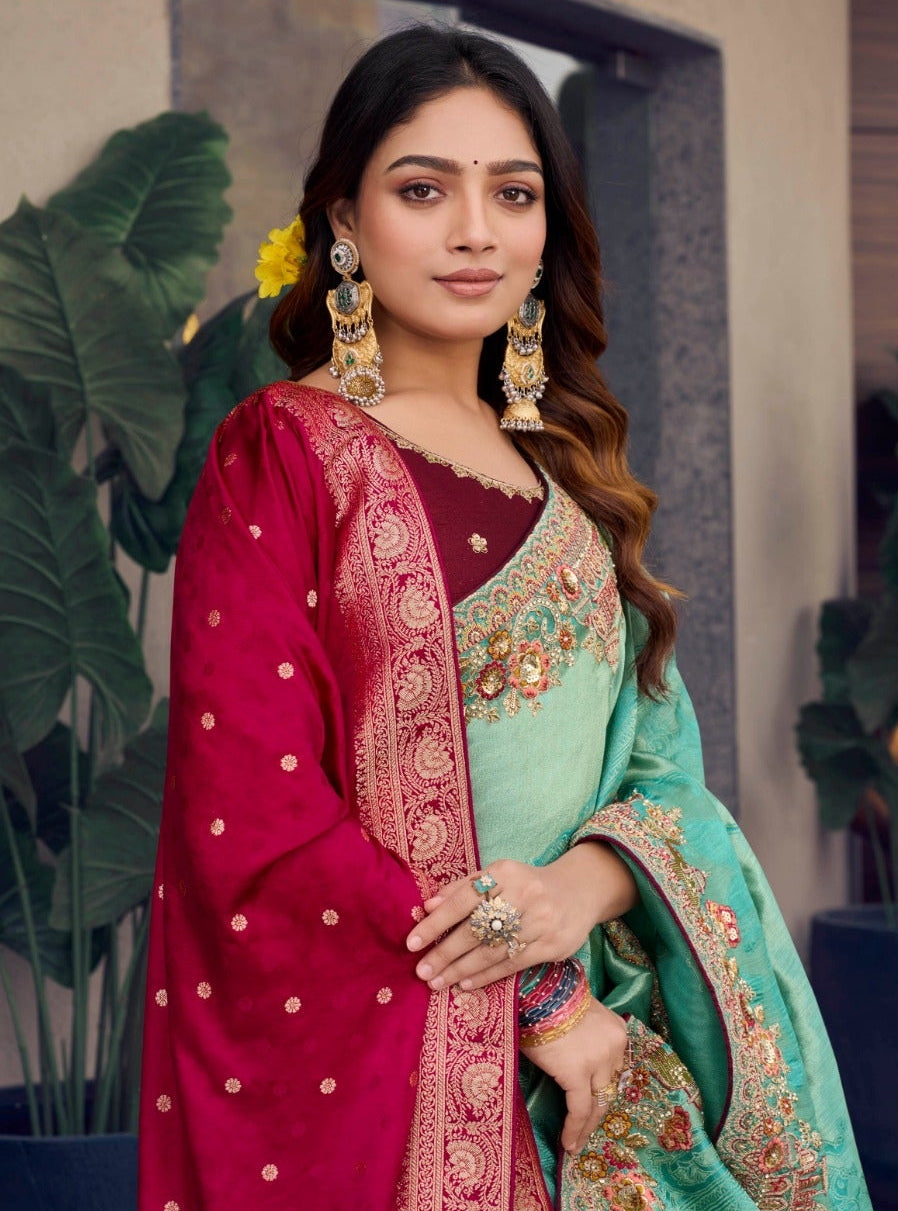 Mint Aqua Jacquard Silk Saree