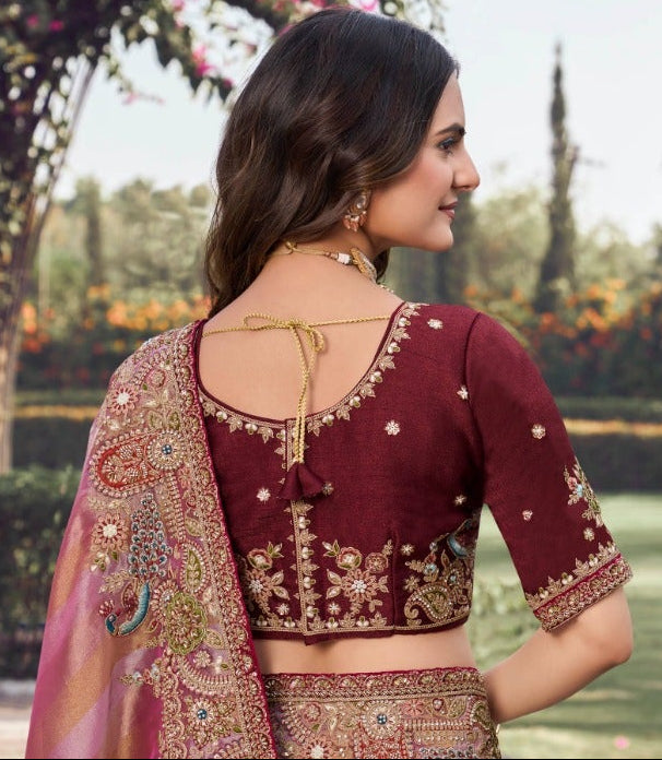 Dusty Rose Ombre Silk Saree Secondary image