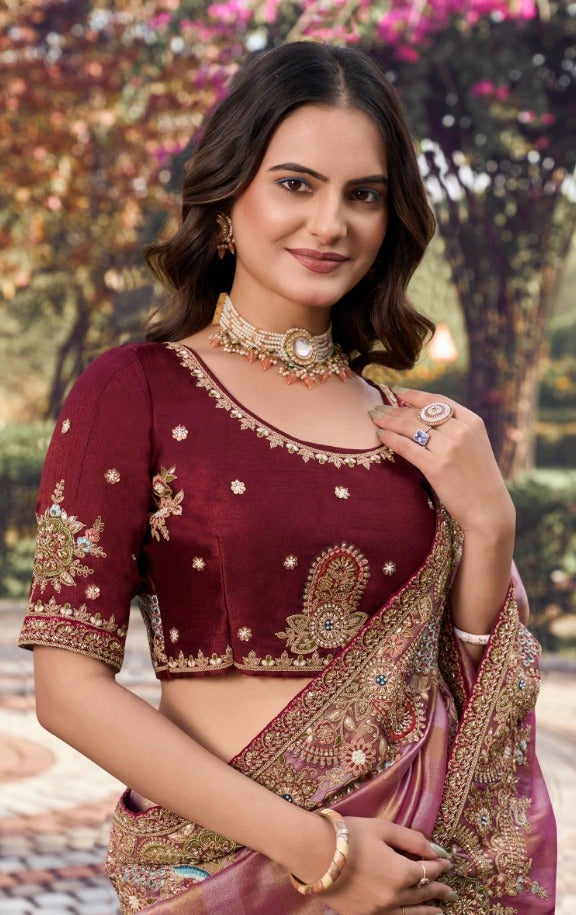 Dusty Rose Ombre Silk Saree