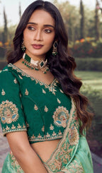 Seafoam Green Shimmer Silk Saree