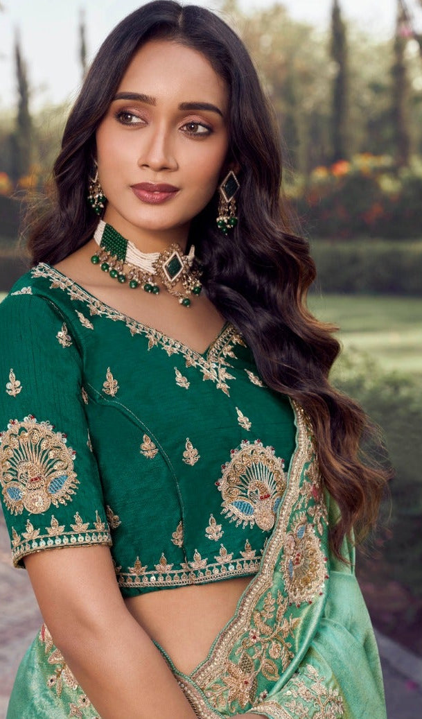 Seafoam Green Shimmer Silk Saree