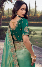 Seafoam Green Shimmer Silk Saree
