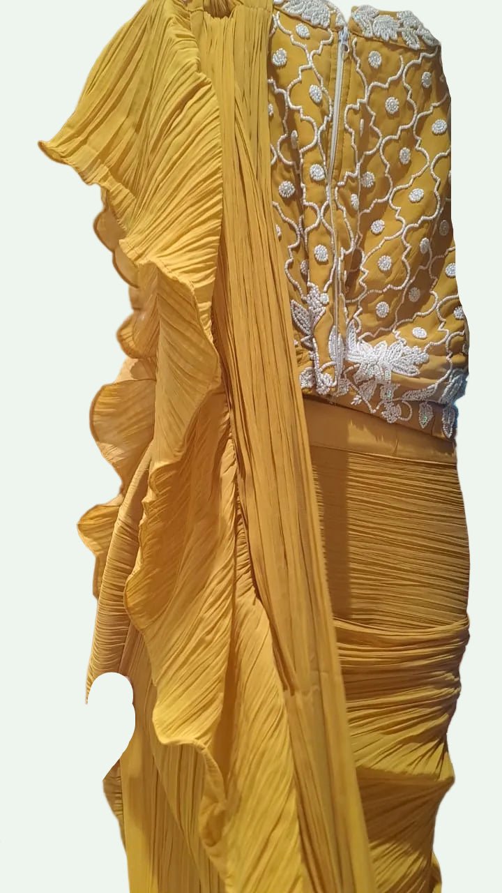 Crinkle Georgette Ruffle Drape Saree