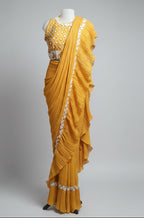 Crinkle Georgette Ruffle Drape Saree