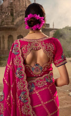 Grid Silk Saree with Scalloped Zardosi Border