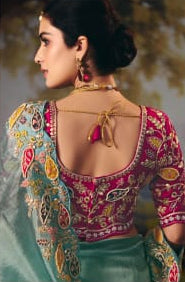 Metallic Organza Saree with Magenta Contrast Secondary image