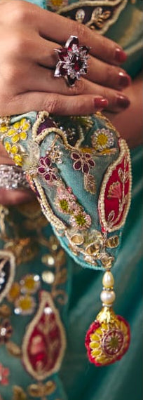 Metallic Organza Saree with Magenta Contrast