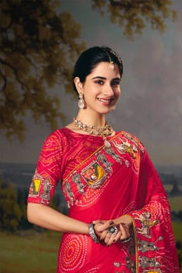 Bandhani Silk Saree with Pichwai Embroidery Secondary image