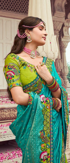 Regal Fusion Teal-Green Designer Silk Saree