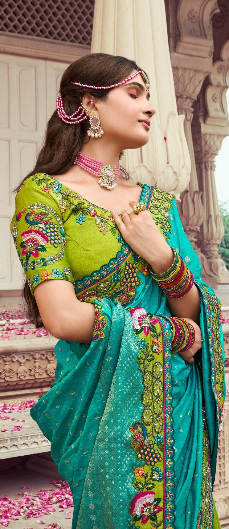 Regal Fusion Teal-Green Designer Silk Saree