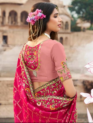 Classic Rani Pink Saree with Embellished Pallu Secondary image