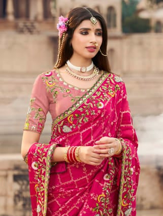Embellished Classic Rani Pink Saree