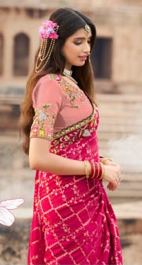 Embellished Classic Rani Pink Saree