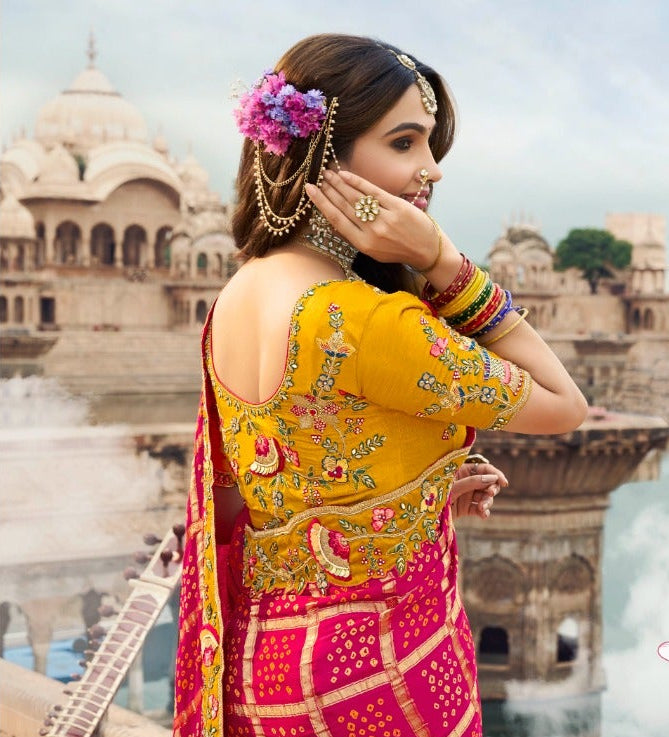 Bandhani-Grid Embroidered Designer Saree Secondary image