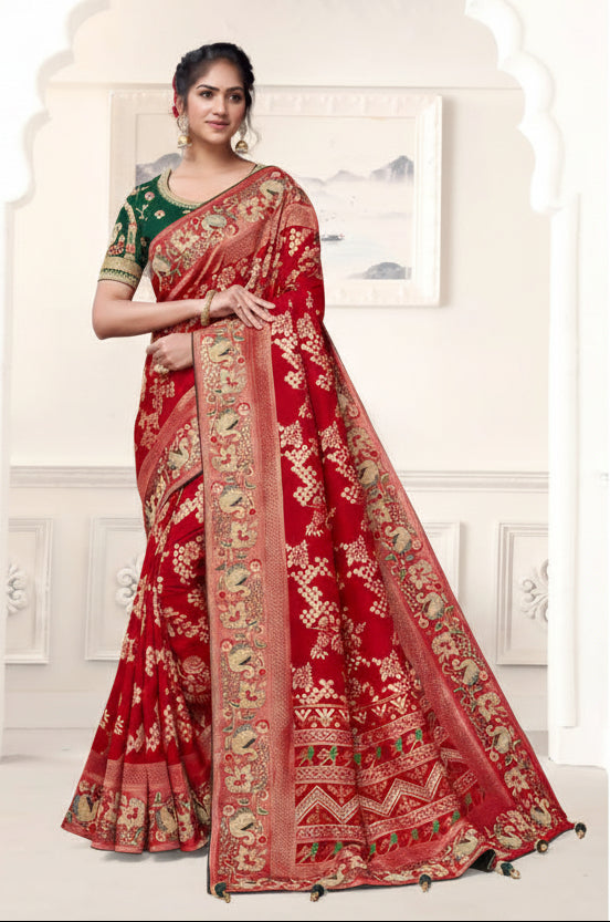 Royal Red Banarasi Style Saree Main image