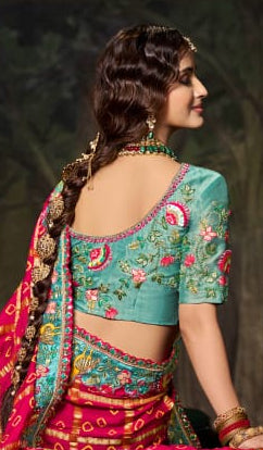 Designer Bandhani-Grid Silk Saree Secondary image