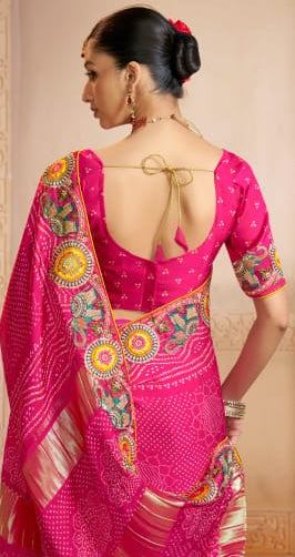 Fuchsia Bandhani Silk Saree with Pichwai Border