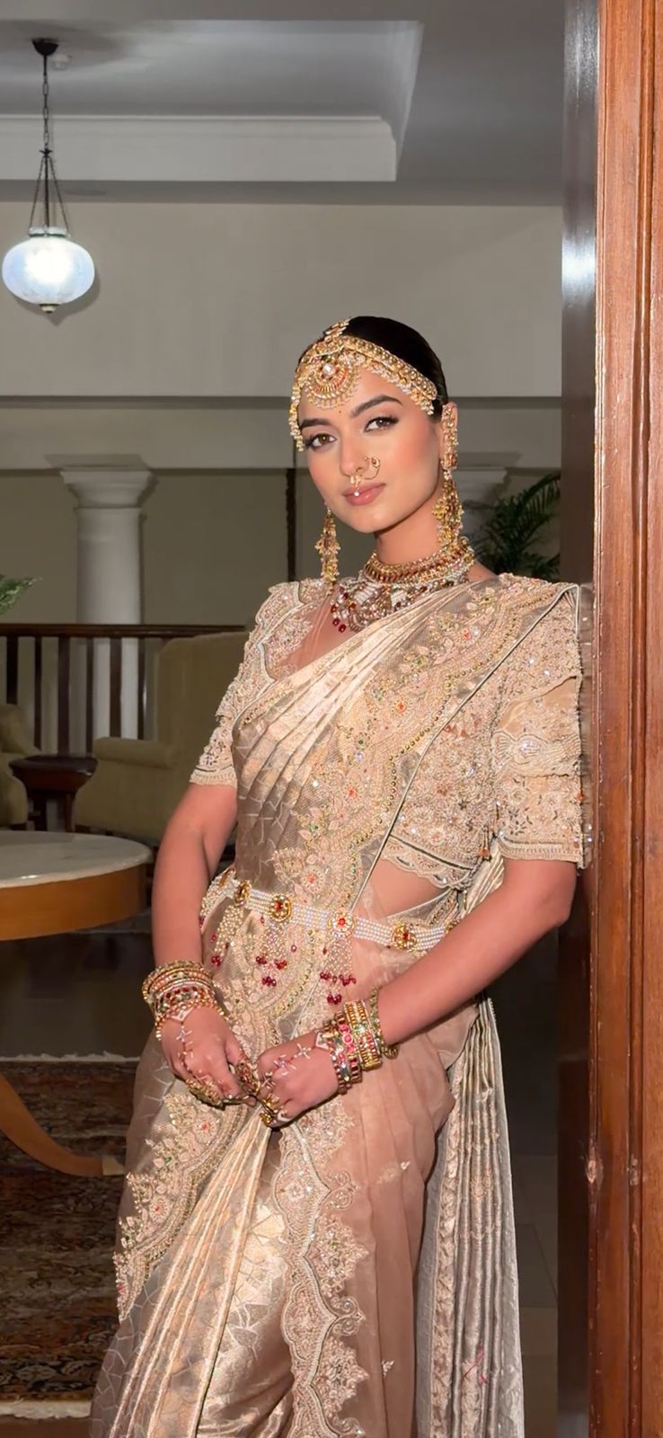 Gilded Rose Champagne Zardozi Saree Secondary image