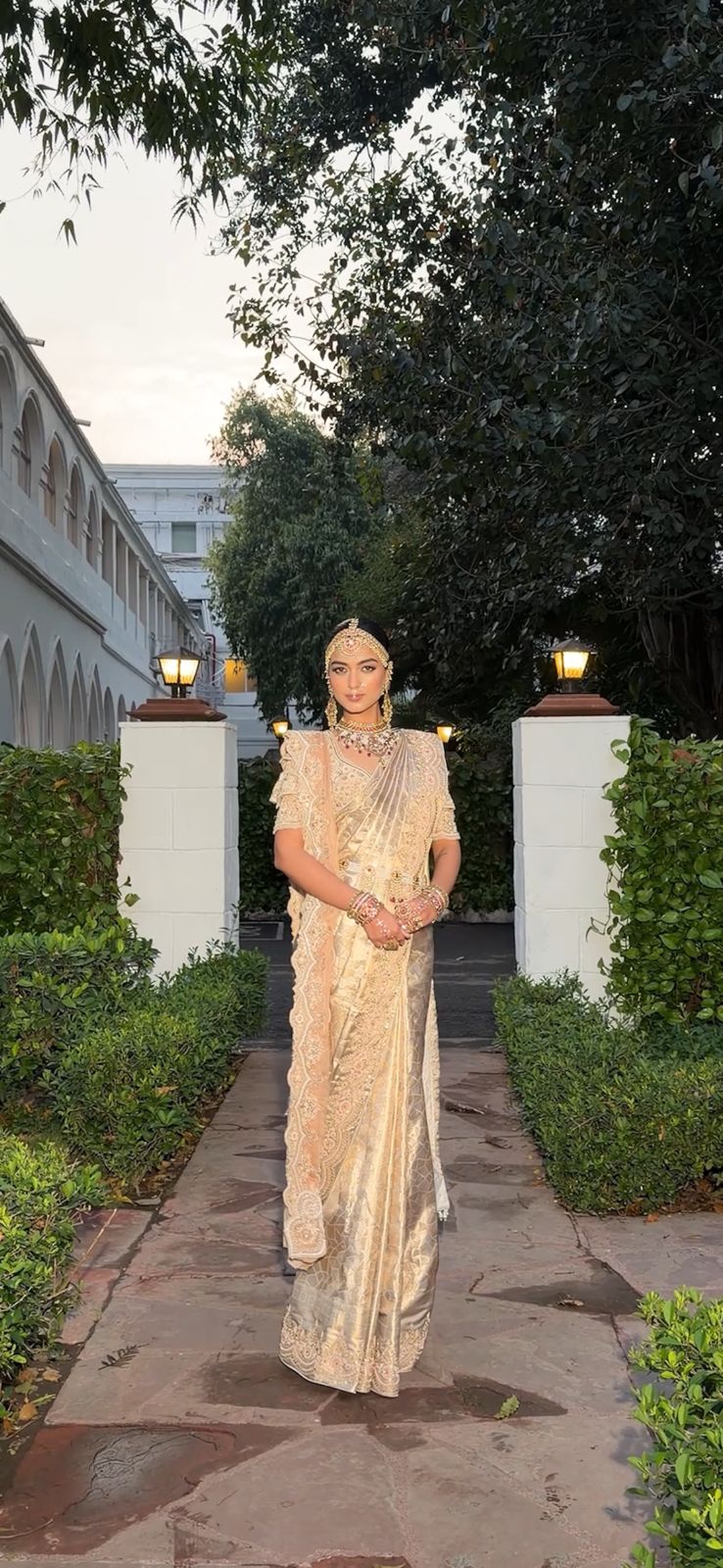 Gilded Rose Champagne Zardozi Saree Main image