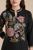 Embroidered Black Silk Kurta Set