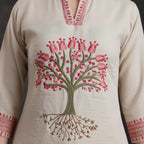 buy Elegant Cotton Oat Beige Co-ord Set with Artistic Threadwork for women