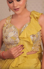 Canary Ruffle Drape Saree