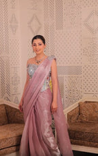 Mauve Metallic Tissue Drape Saree