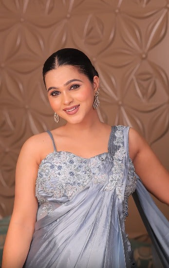 Silver Chrome: Metallic Fluid Drape Saree