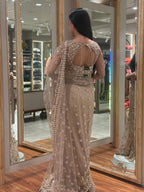 Champagne Gold Embroidered Net Saree