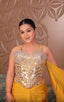 Geometric Mirror-Work Satin Drape Saree