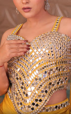 Geometric Mirror-Work Satin Drape Saree