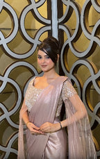 Rose Quartz Metallic Tissue Drape Saree