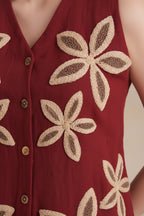 Crimson Floral Waistcoat Co-ord Set