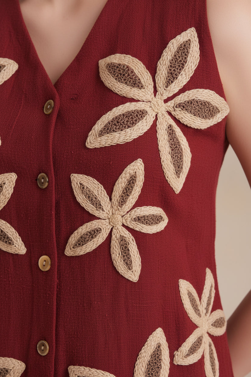 Crimson Floral Waistcoat Co-ord Set