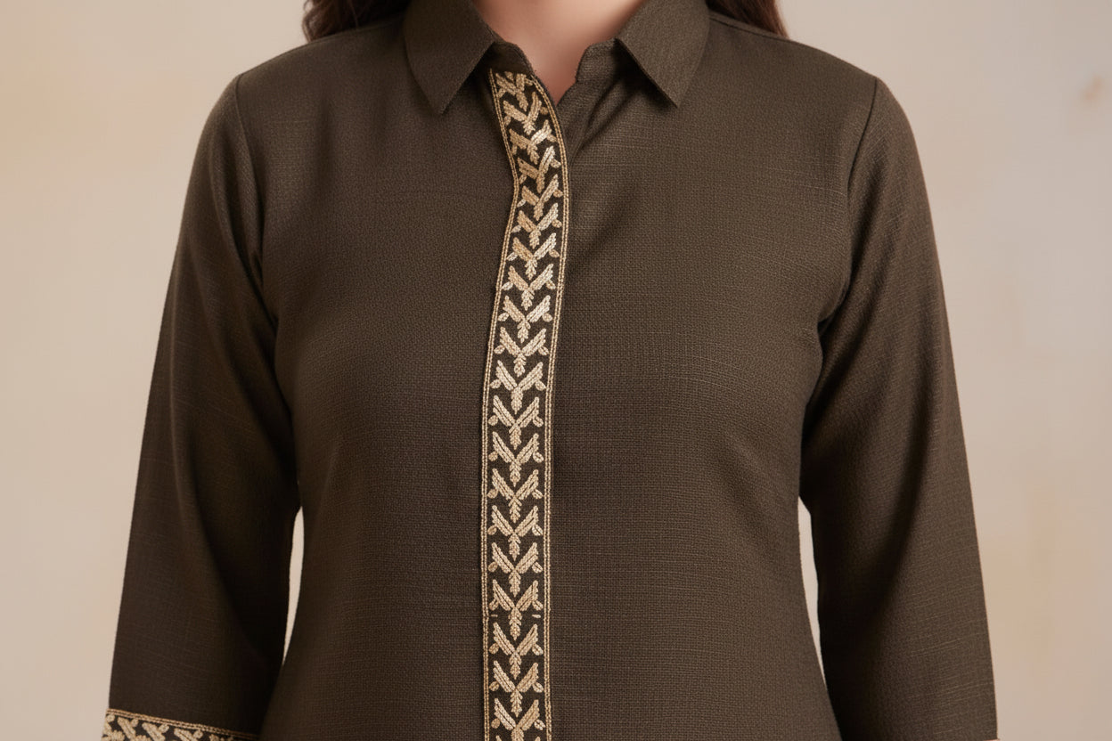 Olive Green Embroidered Co-ord Set Secondary image