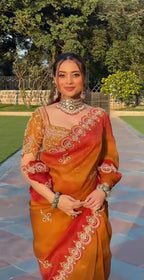 The Amber Glow Ombré Organza Saree Set