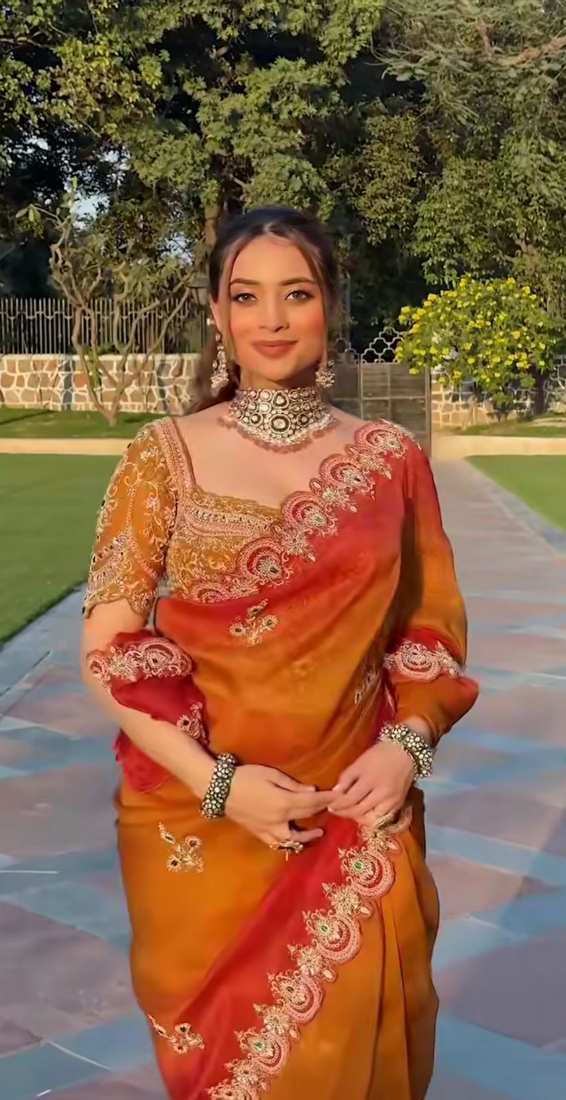 The Amber Glow Ombré Organza Saree Set