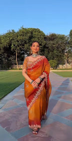The Amber Glow Ombré Organza Saree Set