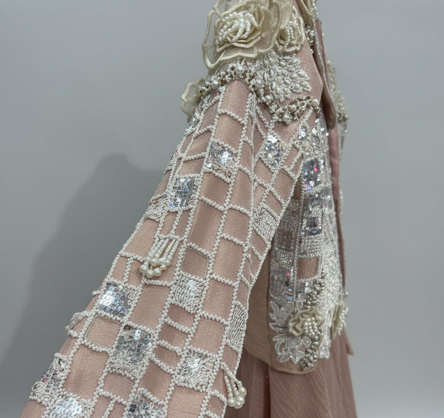Blush Radiance Embroidered Jacket & Palazzo Set