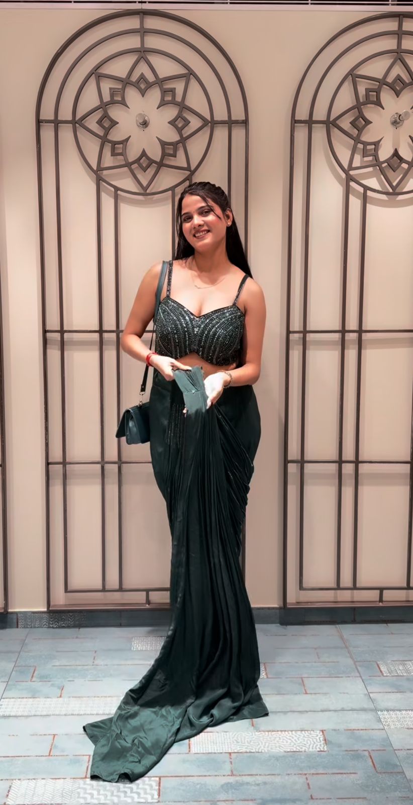 Emerald Embellished Pre-Draped Saree Secondary image