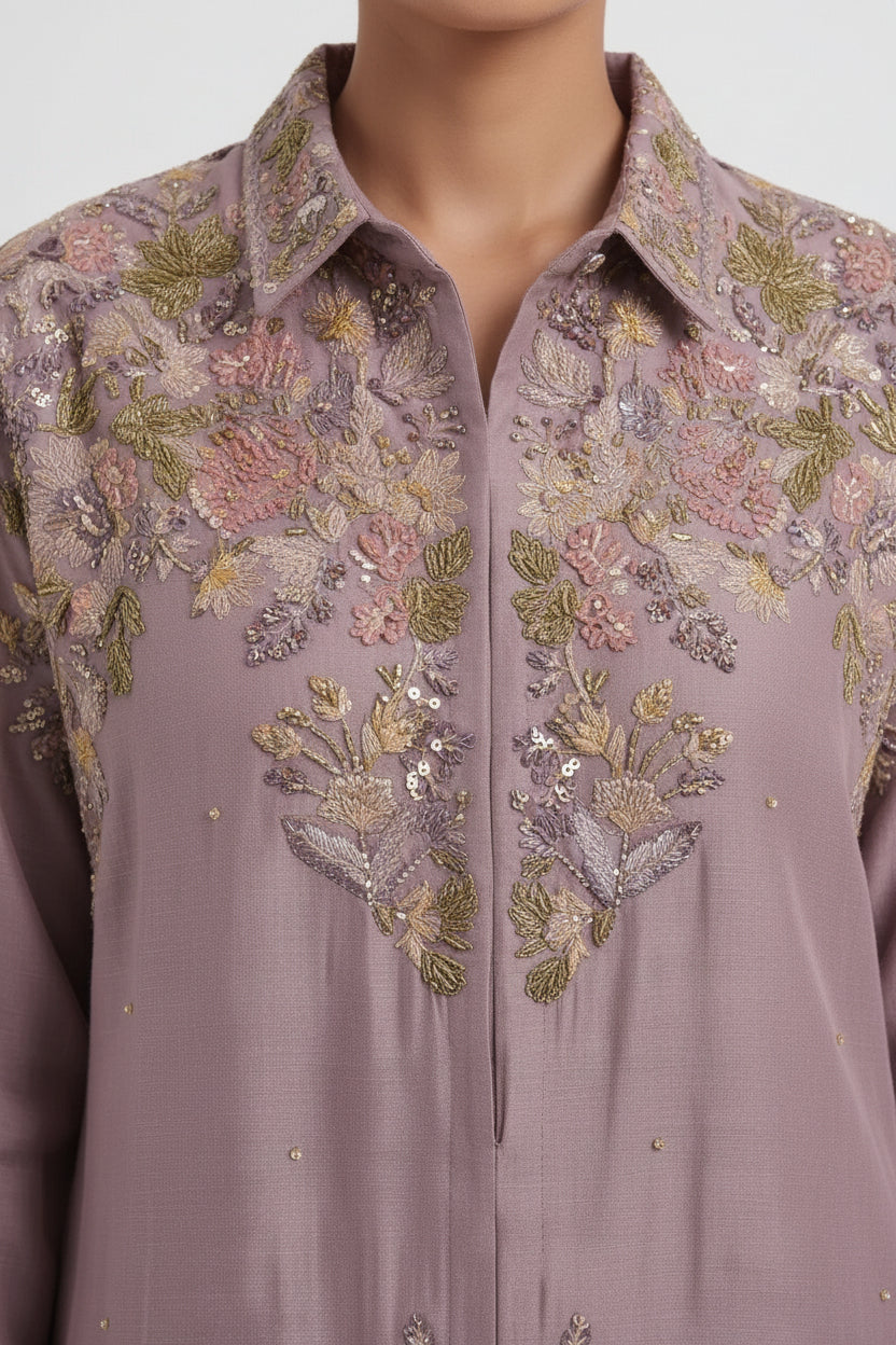 Signature Mauve Embroidered Co-ord Set Secondary image