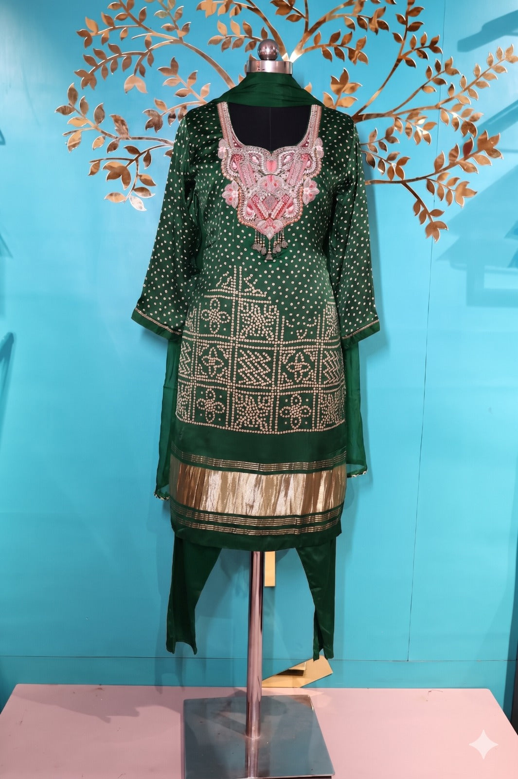 Opulent Berry Bandhani Kurta Set with Intricate Embroidery (S-280 B-1) Secondary image