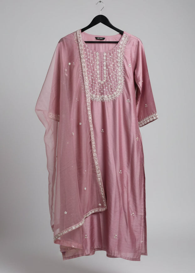 Tissue Silk Suit Set with Hand-Embroidery