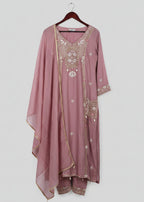Mauve Silk Suit Set with Embroidered Pockets