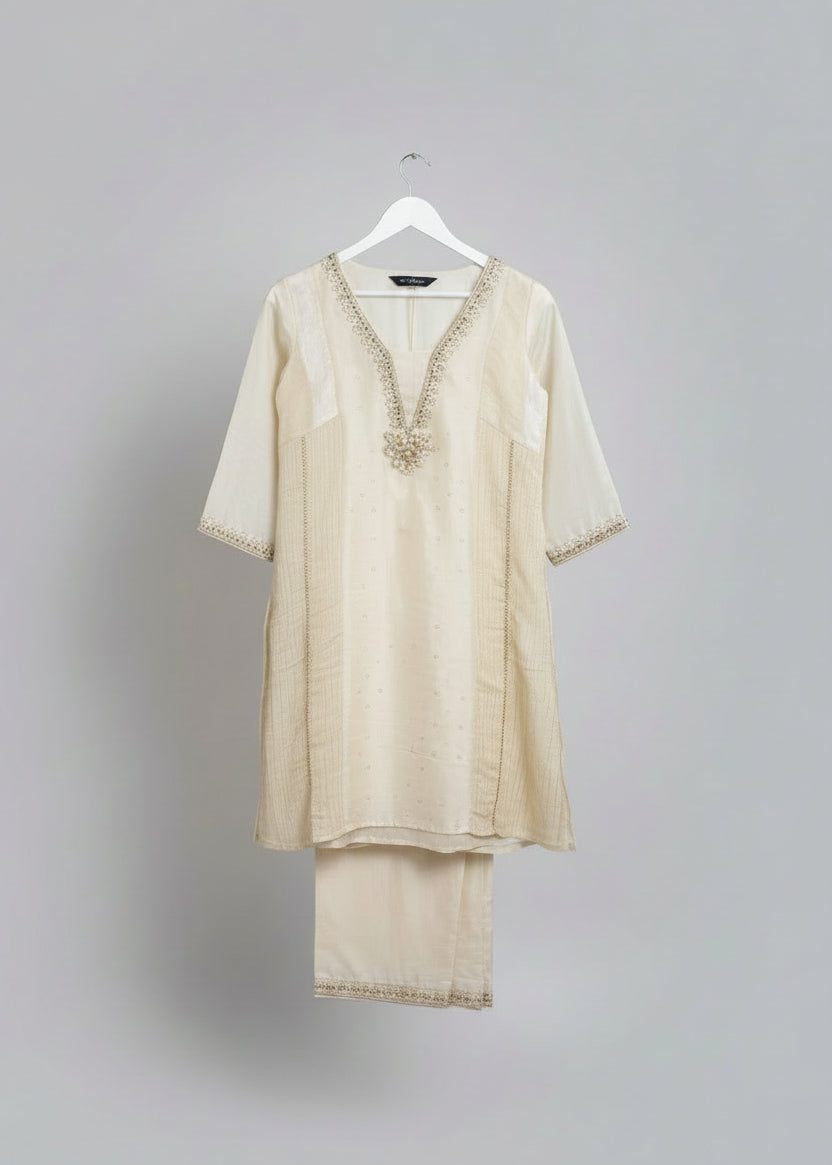 Ivory Chanderi Silk Kurta Set