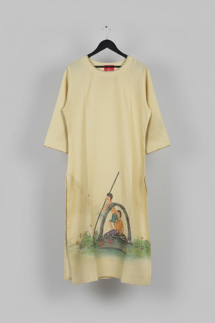 Hand-Painted Tussar Silk Suit Set Secondary image