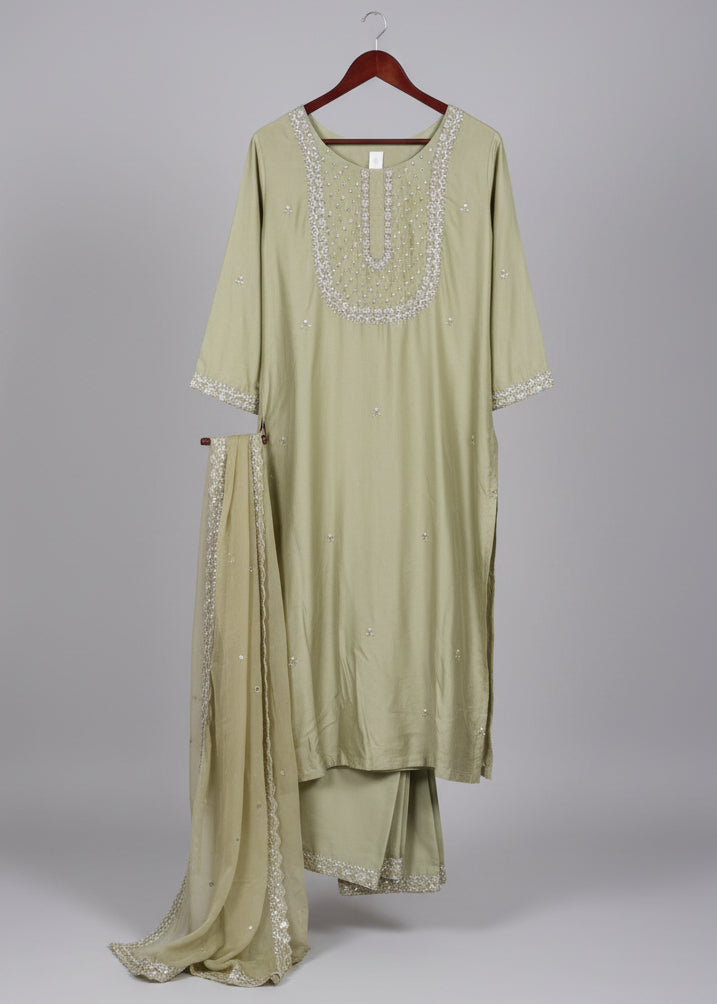 Tissue Silk Suit Set with Hand-Embroidery