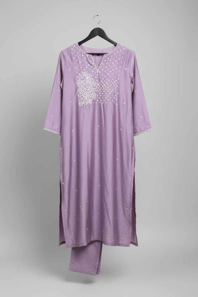 Lilac Silk Chanderi Suit Set Secondary image
